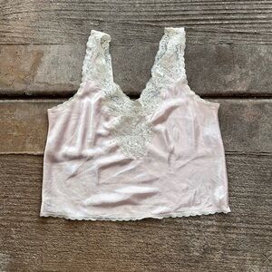 Vintage pink and cream lace cami top silk blend